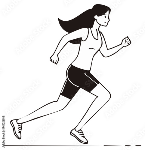 Woman Jogging in Fitness Apparel Illustration of Female Athlete Exercising