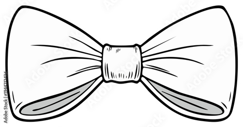 Simple Line Drawing of a Classic White Bow Tie Isolated on White Background