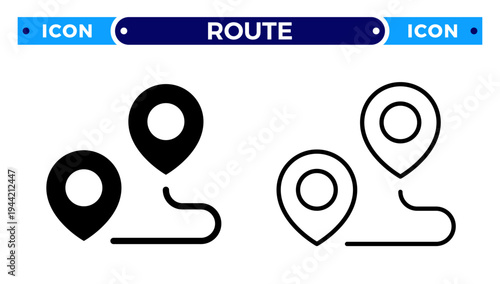 Location Map Pins and Navigation Route Path Vector Icon Set