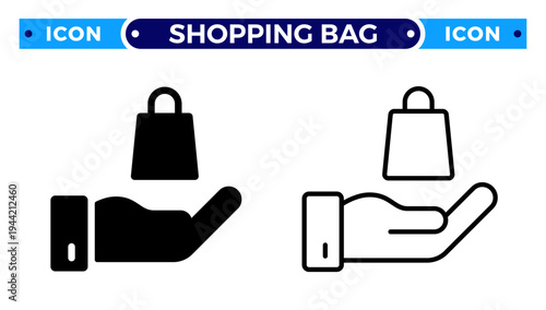 Hand Holding Shopping Bag and E commerce Retail Purchase Vector Icon Set