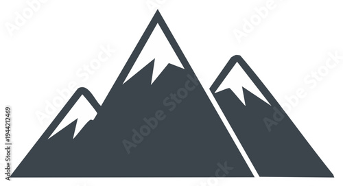 Mountain Range Icon Featuring Snowy Peaks: Simple Design for Outdoor Adventure and Nature Graphics