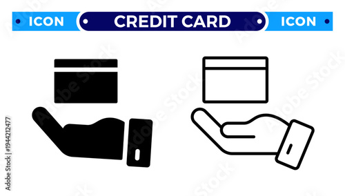 Hand Holding Credit Card and Secure Online Payment Vector Icon Set