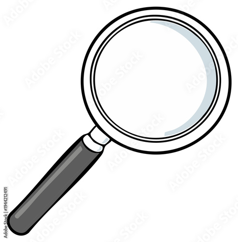 Magnifying glass illustration with black handle and white background for search concept