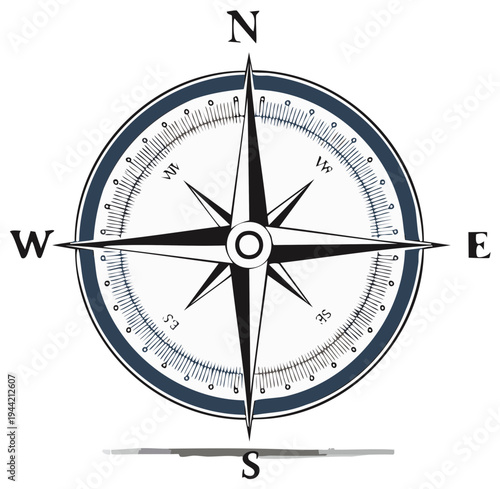 Nautical Compass Rose with Cardinal Directions and Degrees