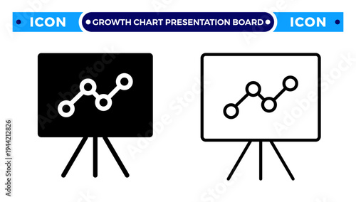 Business Presentation Board with Growth Graph for Financial Analytics and Data Strategy Vector Icon Set