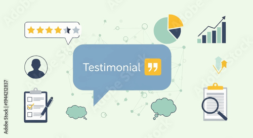 Customer feedback and testimonial concept with icons.