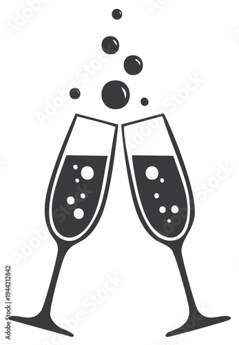 Two Champagne Flutes Clinking With Bubbles Rising Celebration