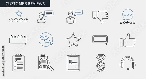 Customer feedback and review icons set.