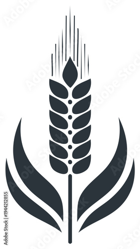 Stylized Wheat Stalk with Leaves Agriculture Symbol and Food Icon