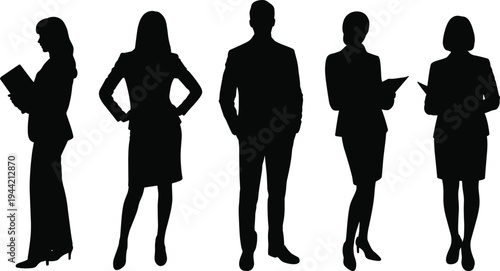 Business silhouettes, corporate teamwork, professional diversity, office staff, business attire, workplace collaboration, career concept, leadership, human resources, company culture