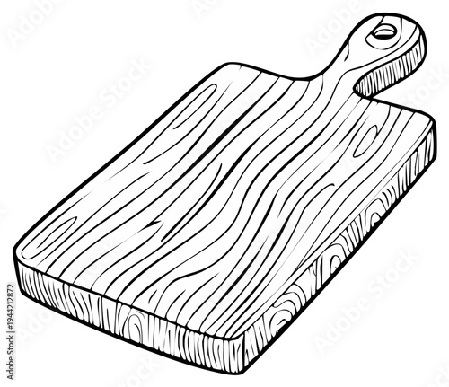 Rustic wooden cutting board with natural grain texture and handle