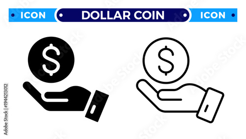 Hand Holding Dollar Coin for Financial Support and Investment Vector Icon Set
