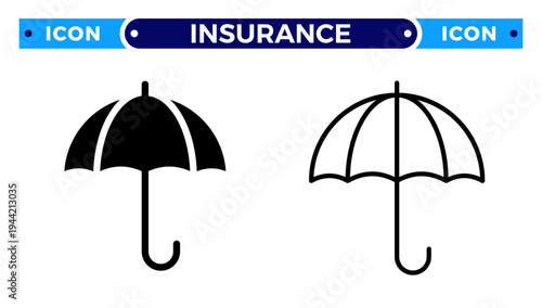 Umbrella for Rain Protection and Insurance Security Guarantee Vector Icon Set