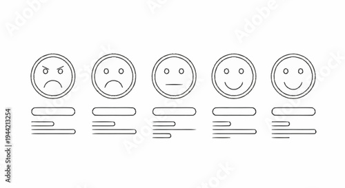 Customer satisfaction survey with five smiley faces rating scale.