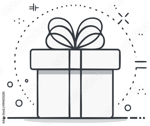 Gift Box Illustration with Bow and Ornamentation Decorative Lines and Dots
