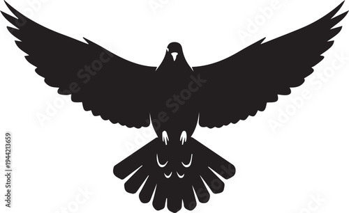 Black silhouette of a bird in flight with wings spread wide