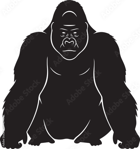 Black silhouette of a gorilla standing strong and powerful