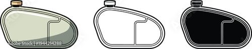 Classic motorcycle fuel tank silhouette & Outline and illustration set isolated on transparent background