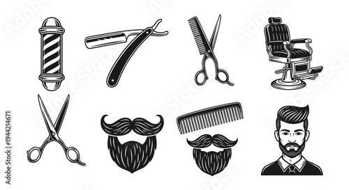 Barber Shop Vintage Tools and Icons Collection.