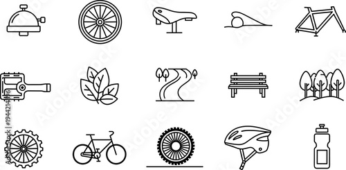 Collection of bicycle and outdoor activity icons in a clean line art style