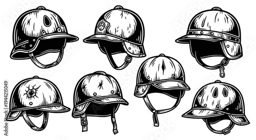 Collection of Vintage Helmets and Headwear Styles.