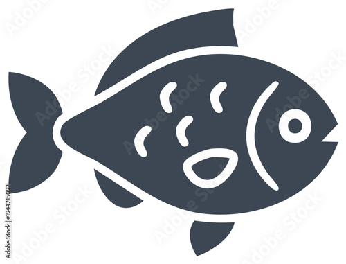 Stylized dark blue fish silhouette with simple white accents swimming smoothly underwater