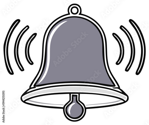 Illustration of a Ringing Bell with Sound Waves, Simple Line Art Style