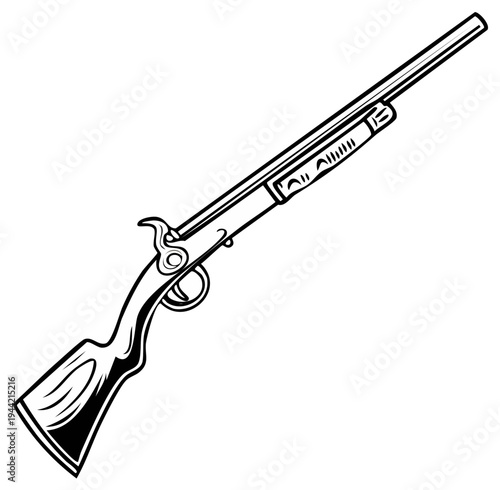 Vintage Long Rifle Illustration Gunfire Weaponry Firearm Historic Design Firepower Shooting