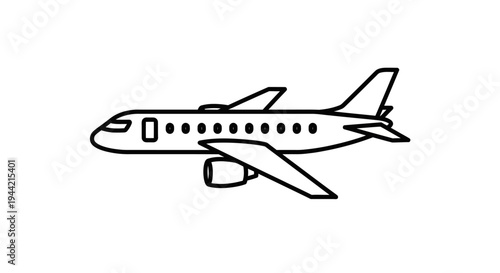 Minimalist airplane line art icon for global travel and aviation concepts. Simple outline illustration of a commercial passenger jet.