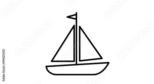 Simple Line Art Sailboat Icon. Minimalist Outline Vector Illustration of a Boat with Sails. Nautical Transport Symbol.