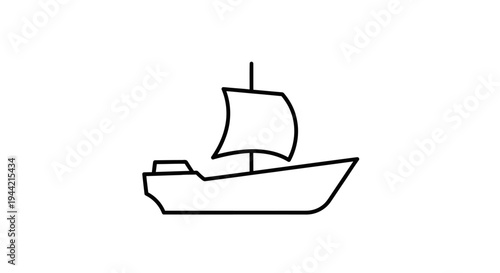Minimalist line art sailboat icon. Simple vector illustration of a generic ship. Travel and water transport symbol.