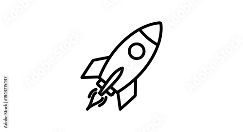 Outline rocket launch icon representing innovation, startup success, technology, space exploration, and rapid business growth.