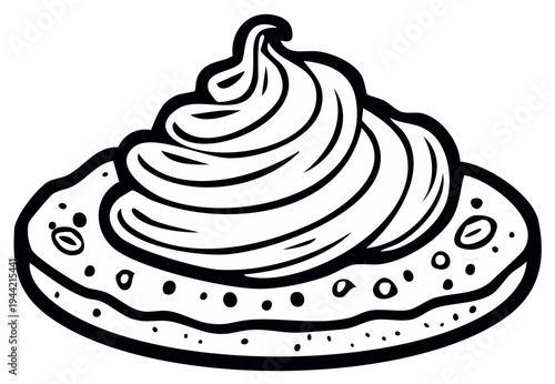 Sweet Dessert with Swirl Topping Line Art Black and White Vector Illustration