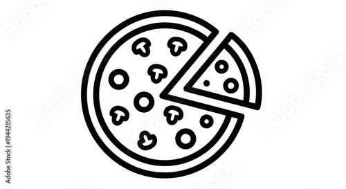 Pizza Line Art Icon with a Missing Slice, Vector Outline Graphic for Food Menus, Fast Food Apps, or Restaurant Concepts