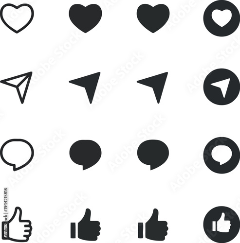 Free Download Collection of social media interaction icons: heart, share, comment, like, icons, heart, share - GFXLoad