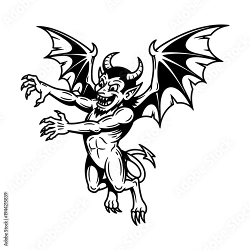 Cartoon Gargoyle Creature with Wings and Horns.