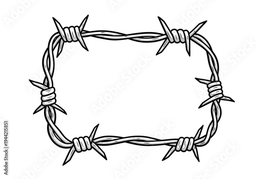 Barbed Wire Rectangular Frame Illustration.