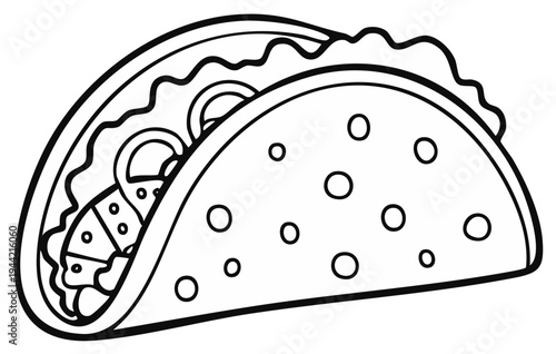 Simple outline drawing of a delicious taco with filling and a crispy shell