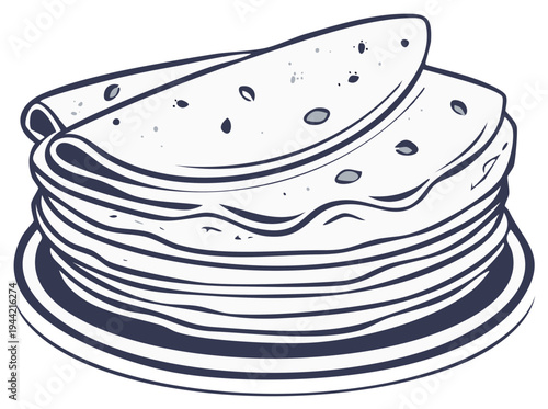 Stack of fresh tortillas, layered on a plate, illustrative cooking or dining concept