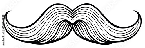 Stylized black and white moustache graphic element for design and decor