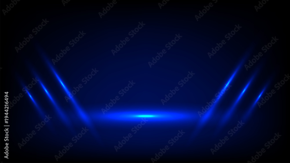 Obraz premium Futuristic blue neon light background with glowing lines and reflections creates dynamic and modern atmosphere