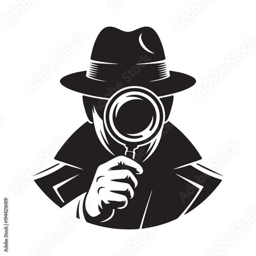 A detective with a magnifying glass a dramatic black silhouette