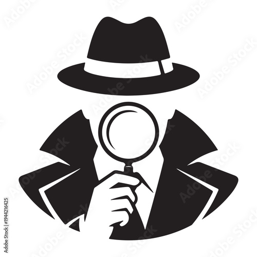A detective with a magnifying glass investigates shown as a silhouette