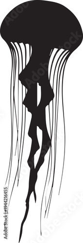 Black silhouette of a jellyfish with long tentacles