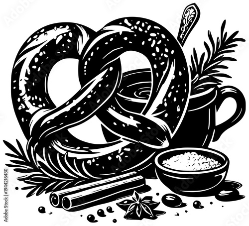 pretzel illustration food silhouette snack logo bakery icon bread outline pastry delicious german eat breakfast traditional baked salt oktoberfest shape women vector graphic background