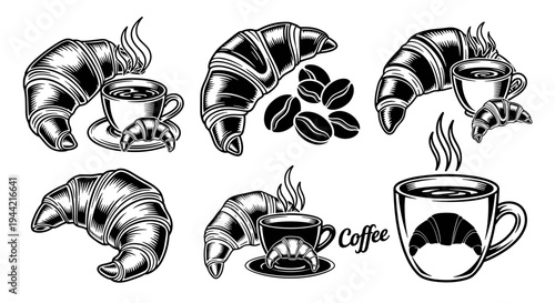 Collection of Croissants and Coffee Illustrations.