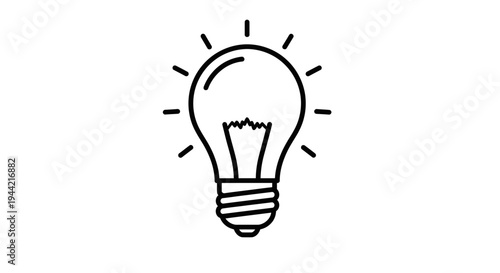 Light bulb icon illustrating an idea, innovation, solution, or inspiration with glowing rays on a clean white background.