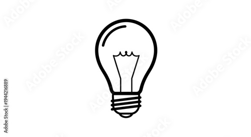 Simple light bulb outline icon. Idea, innovation, solution, and electricity concept illustration. Black and white graphic.