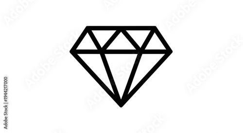 Minimalist black outline diamond icon on white background. Simple faceted gemstone symbol for luxury, beauty, and wealth design.