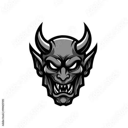 Scary Demon Face with Horns and Fangs.